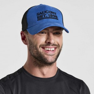 Saucony Adjustable Snap Back Men's Trucker Hats Blue | CANADA WJTQNFI