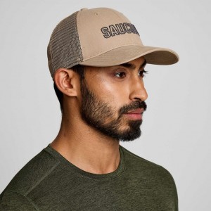 Saucony Adjustable Snap Back Men's Trucker Hats Beige | CANADA JVBGIPW