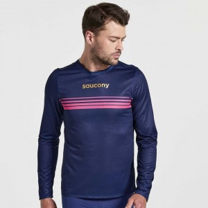 Saucony Elite Long Sleeve Men's T-Shirt Navy | CANADA CFJDNMI