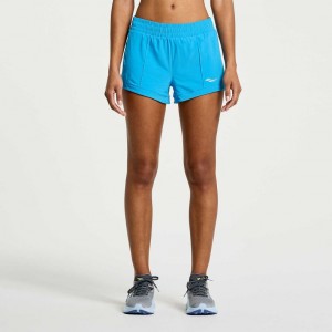 Saucony Outpace 3" Women's Shorts Blue | CANADA CMQJAHW