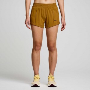 Saucony Outpace 3" Women's Shorts Brown | CANADA OIZRKTD