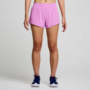 Saucony Outpace 3" Women's Shorts Purple | CANADA QTKUHEL