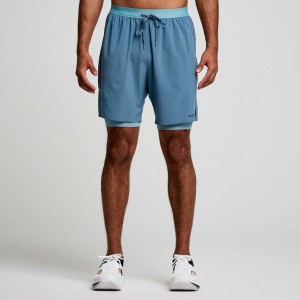 Saucony Outpace 7" 2-in-1 Men's Shorts Blue | CANADA IEBHJFY