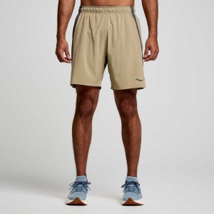 Saucony Outpace 7" Men's Shorts Khaki | CANADA GHSCPNF