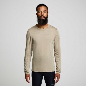 Saucony Peregrine Merino Long Sleeve Men's T-Shirt Olive | CANADA YXNAPKD