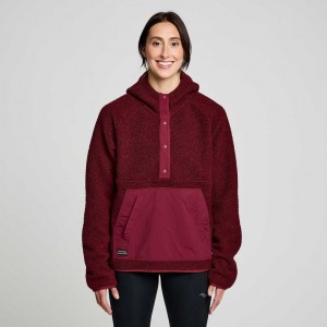 Saucony Recovery Sherpa Pullover Women's Hoodie Burgundy | CANADA ZLMJBXN