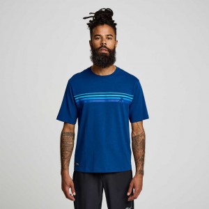 Saucony Recovery Short Sleeve Men's T-Shirt Indigo | CANADA JSZMXOP