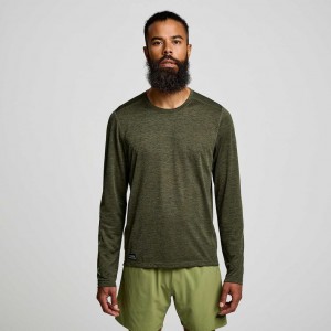 Saucony Stopwatch Graphic Long Sleeve Men's T-Shirt Olive | CANADA XRZMUPV