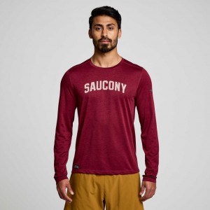 Saucony Stopwatch Graphic Long Sleeve Men's T-Shirt Red | CANADA IVZYPJK