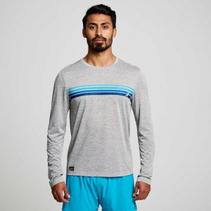 Saucony Stopwatch Graphic Long Sleeve Men's T-Shirt Light Grey | CANADA EYRFDSP