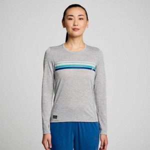 Saucony Stopwatch Graphic Long Sleeve Women's T-Shirt Light Grey | CANADA GFZDCMX