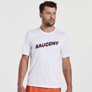 Saucony Stopwatch Graphic Short Sleeve Men's T-Shirt White | CANADA JXSRGPV