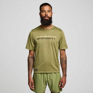 Saucony Stopwatch Graphic Short Sleeve Men's T-Shirt Olive | CANADA NRJADFP