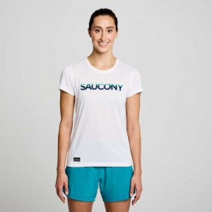 Saucony Stopwatch Graphic Short Sleeve Women's T-Shirt White | CANADA YGCHFTJ