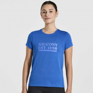 Saucony Stopwatch Graphic Short Sleeve Women's T-Shirt Blue | CANADA KQCTVAB