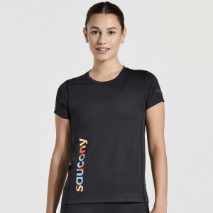 Saucony Stopwatch Graphic Short Sleeve Women's T-Shirt Black | CANADA CYFRAJG