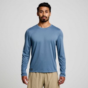 Saucony Stopwatch Long Sleeve Men's T-Shirt Blue | CANADA KGDRHSA