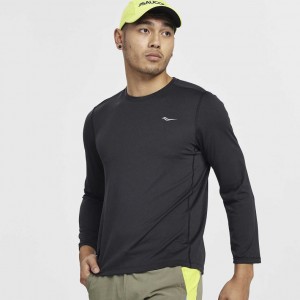 Saucony Stopwatch Long Sleeve Men's T-Shirt Black | CANADA NWCYGPE