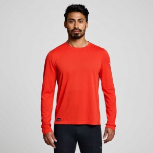 Saucony Stopwatch Long Sleeve Men's T-Shirt Red | CANADA MXDBHOG