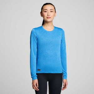 Saucony Stopwatch Long Sleeve Women's T-Shirt Blue | CANADA NYFWPAU