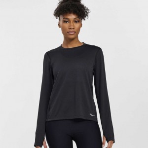 Saucony Stopwatch Long Sleeve Women's T-Shirt Black | CANADA ZGOTEXS