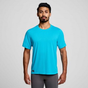 Saucony Stopwatch Short Sleeve Men's T-Shirt Blue | CANADA XDALTZF