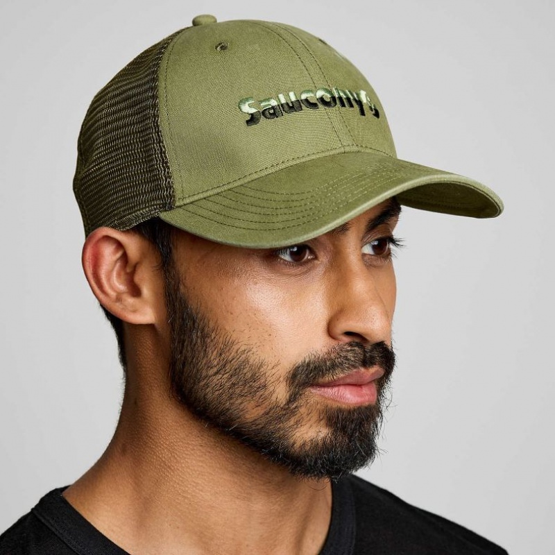 Saucony Adjustable Snap Back Men\'s Trucker Hats Olive | CANADA CAVJFPM