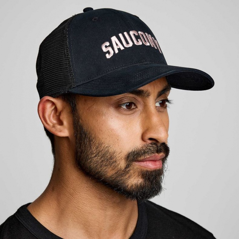 Saucony Adjustable Snap Back Men\'s Trucker Hats Black | CANADA WVQKJXR