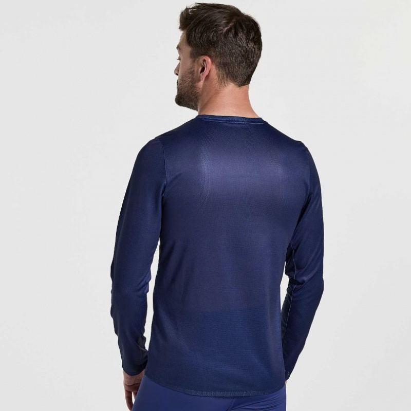 Saucony Elite Long Sleeve Men's T-Shirt Navy | CANADA CFJDNMI