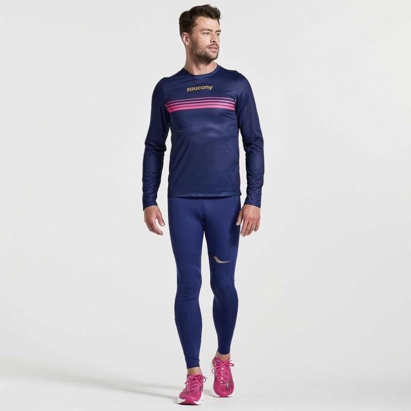 Saucony Elite Long Sleeve Men's T-Shirt Navy | CANADA CFJDNMI