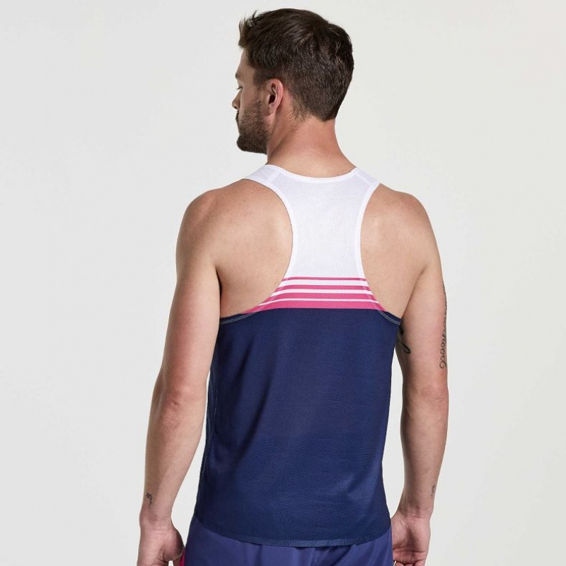 Saucony Elite Men's Singlet White / Navy | CANADA LXQRYFJ