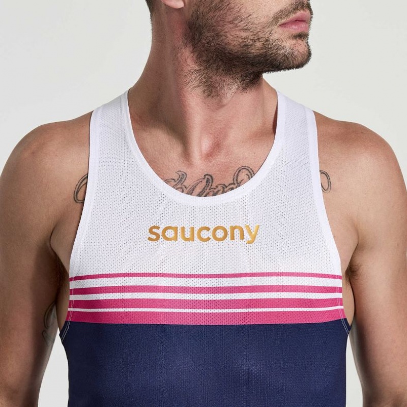 Saucony Elite Men's Singlet White / Navy | CANADA LXQRYFJ