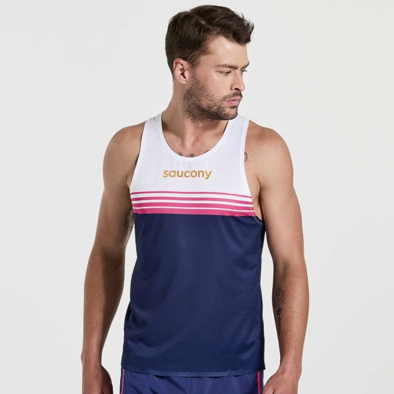 Saucony Elite Men\'s Singlet White / Navy | CANADA LXQRYFJ