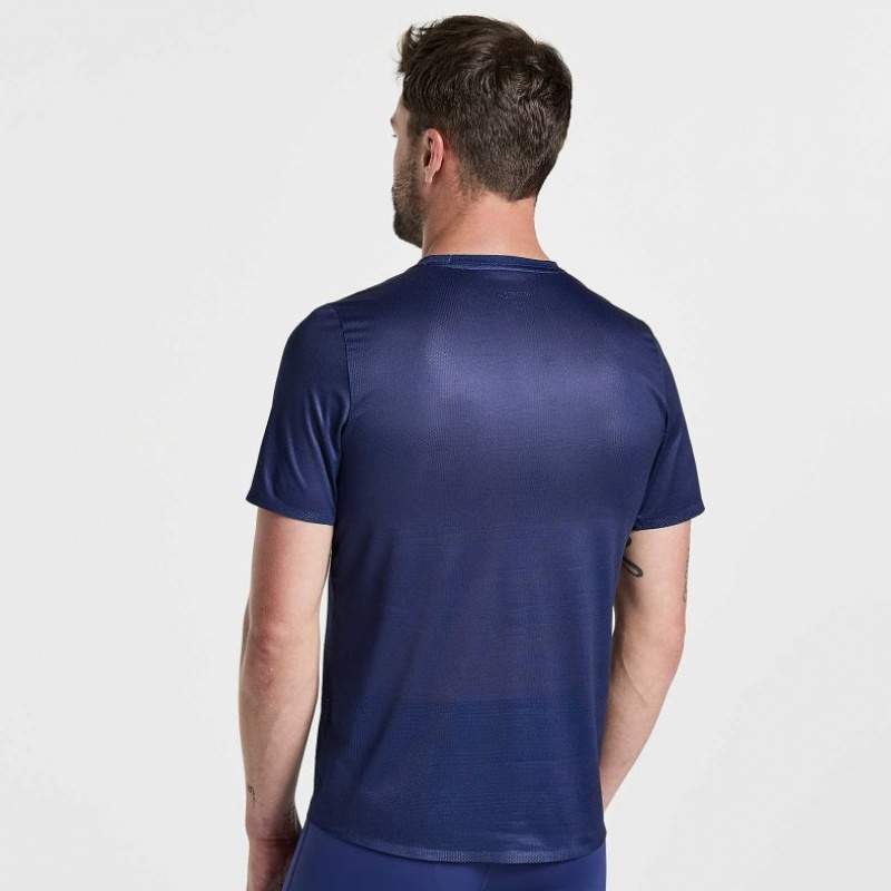 Saucony Elite Short Sleeve Men's T-Shirt Navy | CANADA LKNWBDJ