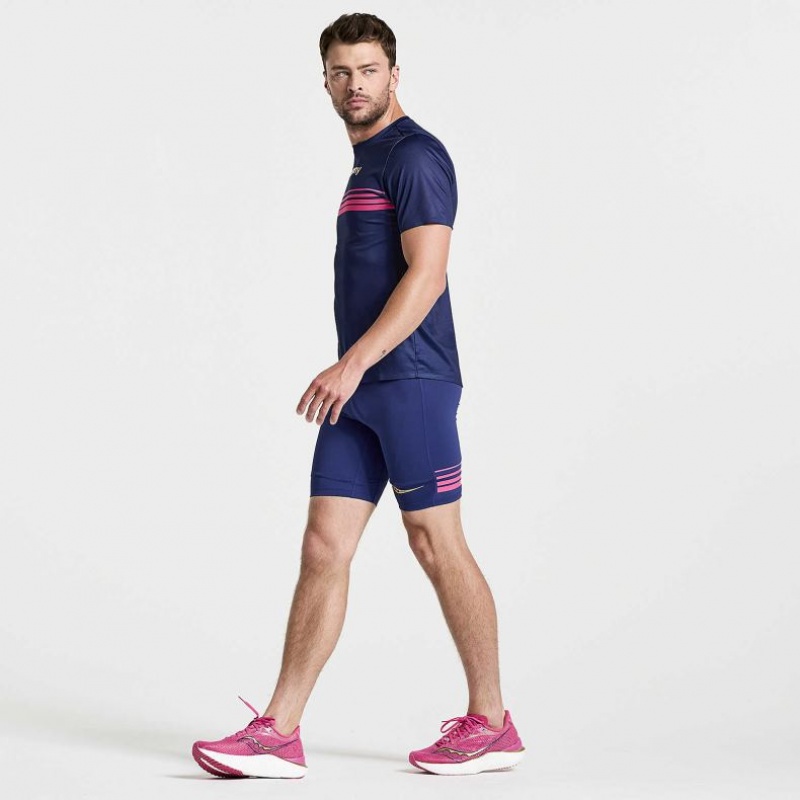 Saucony Elite Short Sleeve Men's T-Shirt Navy | CANADA LKNWBDJ