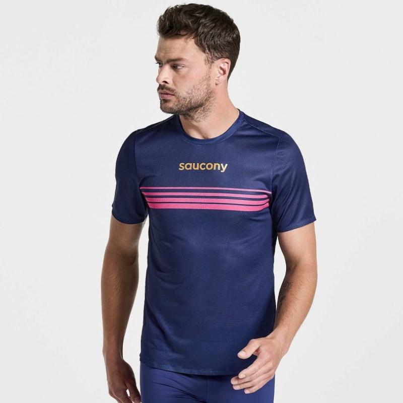 Saucony Elite Short Sleeve Men\'s T-Shirt Navy | CANADA LKNWBDJ