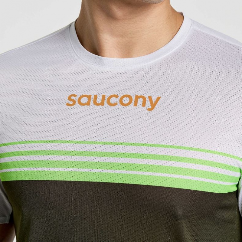 Saucony Elite Short Sleeve Men's T-Shirt White / Black | CANADA PDKRGBC