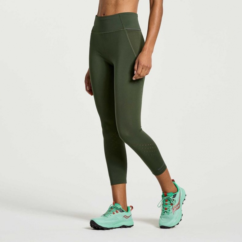 Saucony Explorer Utility Crop Women's Tight Dark Green | CANADA TYOVQFJ