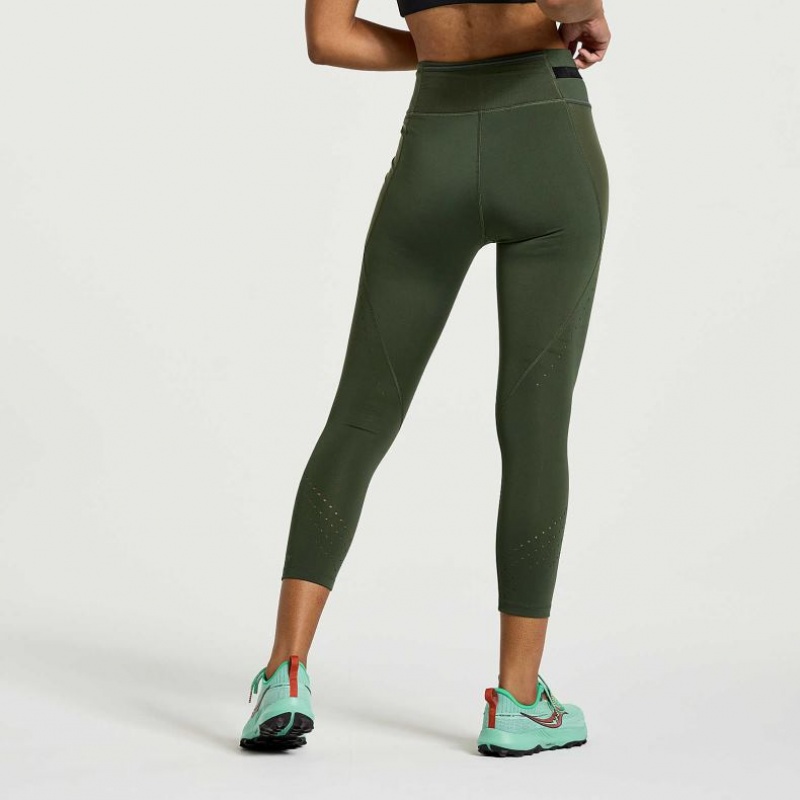 Saucony Explorer Utility Crop Women's Tight Dark Green | CANADA TYOVQFJ