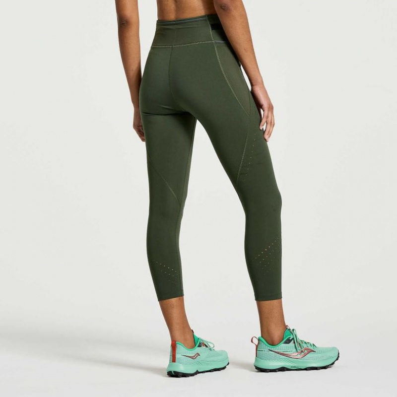 Saucony Explorer Utility Crop Women's Tight Dark Green | CANADA TYOVQFJ