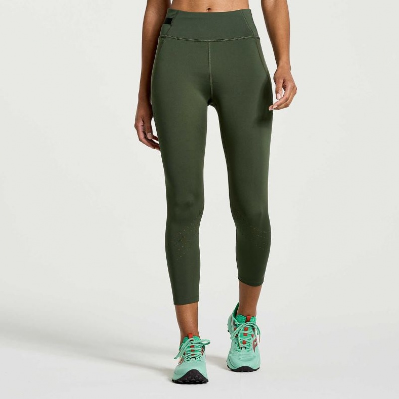 Saucony Explorer Utility Crop Women\'s Tight Dark Green | CANADA TYOVQFJ