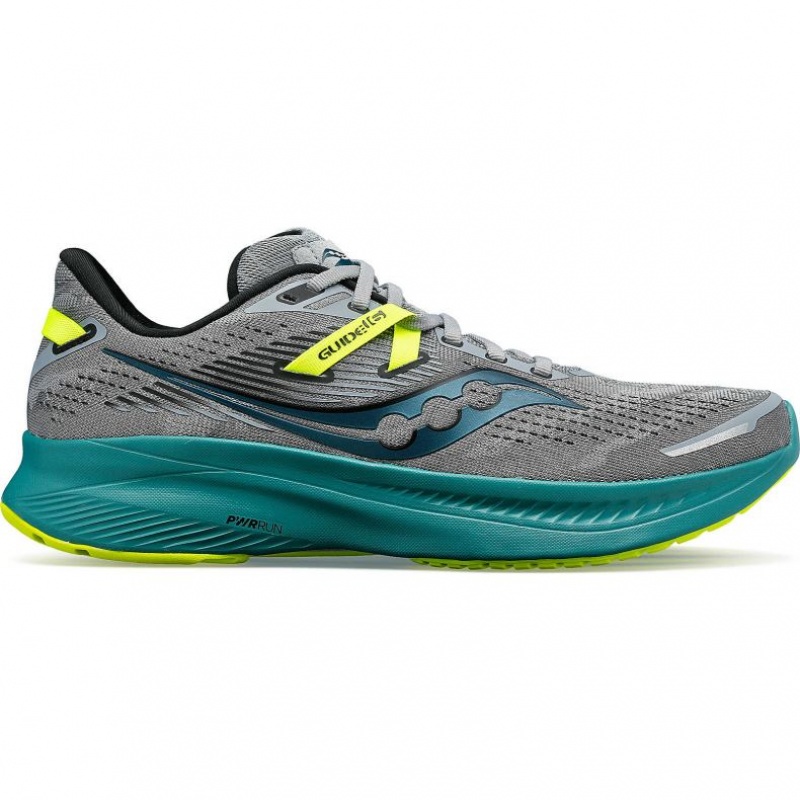 Saucony Guide 16 Men\'s Running Shoes Grey / Turquoise | CANADA TOXKFEP