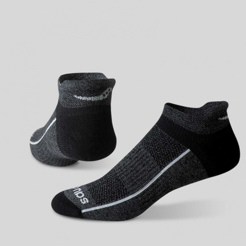 Saucony Inferno Merino Wool Blend No Show 3-Pack Men's Socks Black / Grey | CANADA VPGQCEX