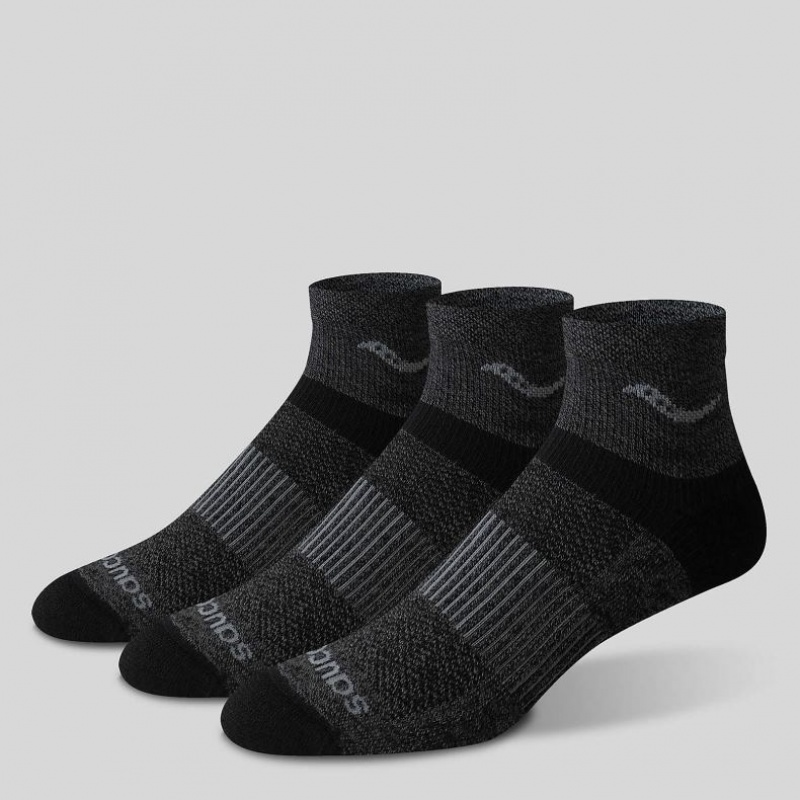 Saucony Inferno Merino Wool Blend Quarter 3-Pack Men's Socks Black | CANADA UOGFIJL