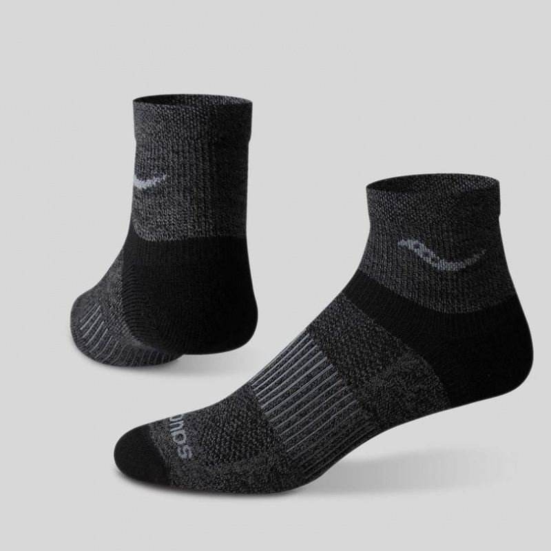 Saucony Inferno Merino Wool Blend Quarter 3-Pack Men\'s Socks Black | CANADA UOGFIJL