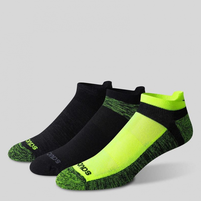 Saucony Inferno No Show Tab 3-Pack Men's Socks Black / Green | CANADA KOEGHFR