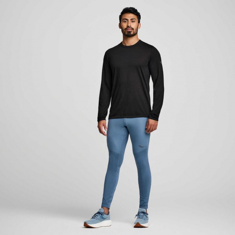 Saucony Peregrine Merino Long Sleeve Men's T-Shirt Black | CANADA BRQIZMJ