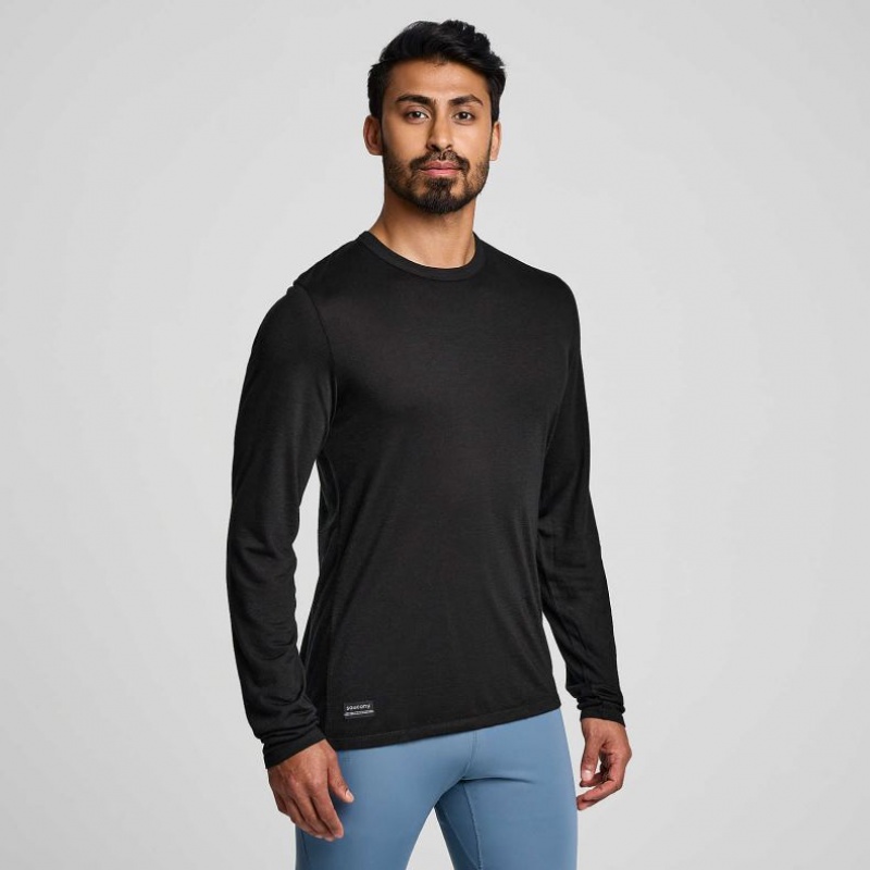 Saucony Peregrine Merino Long Sleeve Men\'s T-Shirt Black | CANADA BRQIZMJ