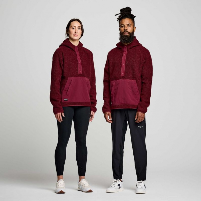 Saucony Recovery Sherpa Pullover Men's Hoodie Burgundy | CANADA SYPVJGR