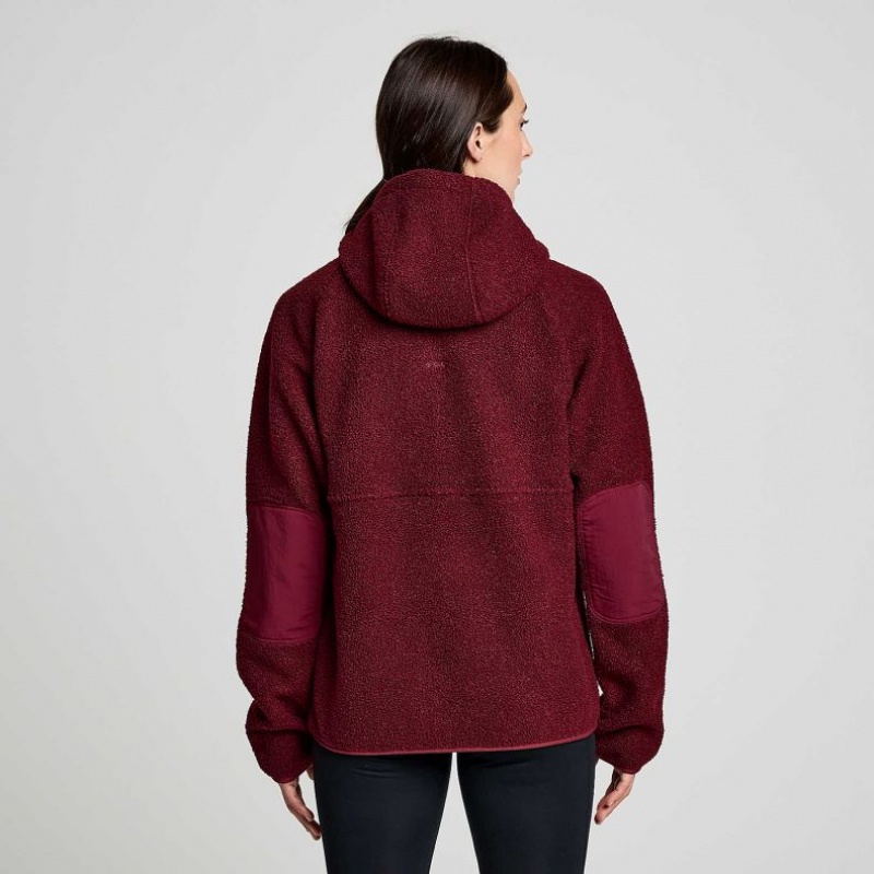 Saucony Recovery Sherpa Pullover Women's Hoodie Burgundy | CANADA ZLMJBXN